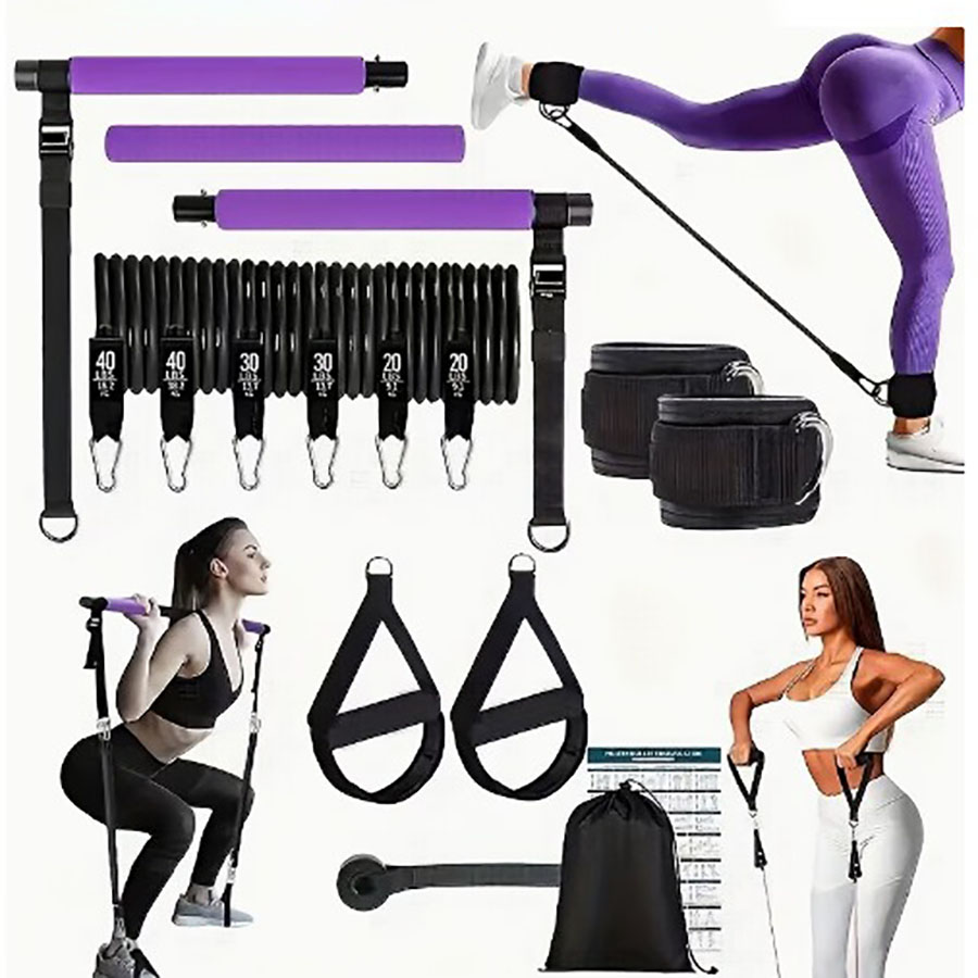 180lbs Pilates Bar Band Set - Resistance Bands with Pilates Bar