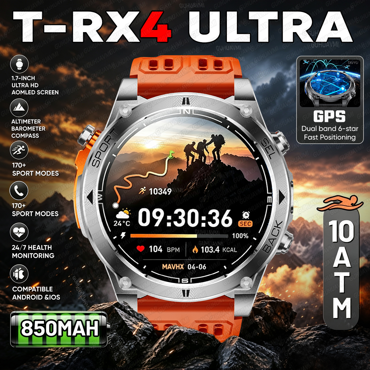 T-RX4 Ultra Outdoor Sports Smart Watch GPS Compass