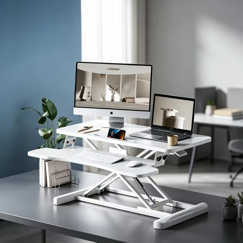 Height Adjustable Sit Stand Desk Converter - Height Adjustable Sit Stand Desk Converter Foldable Dual Board White Desktop Wor