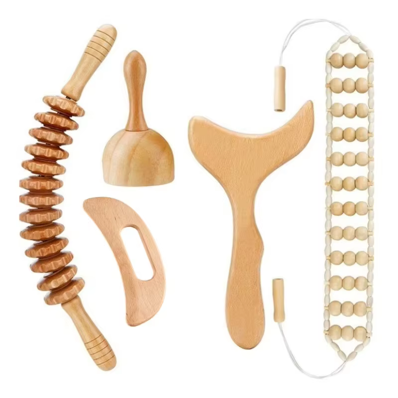 5 In 1 Wooden Madero Massage Tool Set Wood Roller - 5 In 1 Wooden Madero Massage Tool Set Wood Roller Cup Gua Sha Board Lymphatic Dr