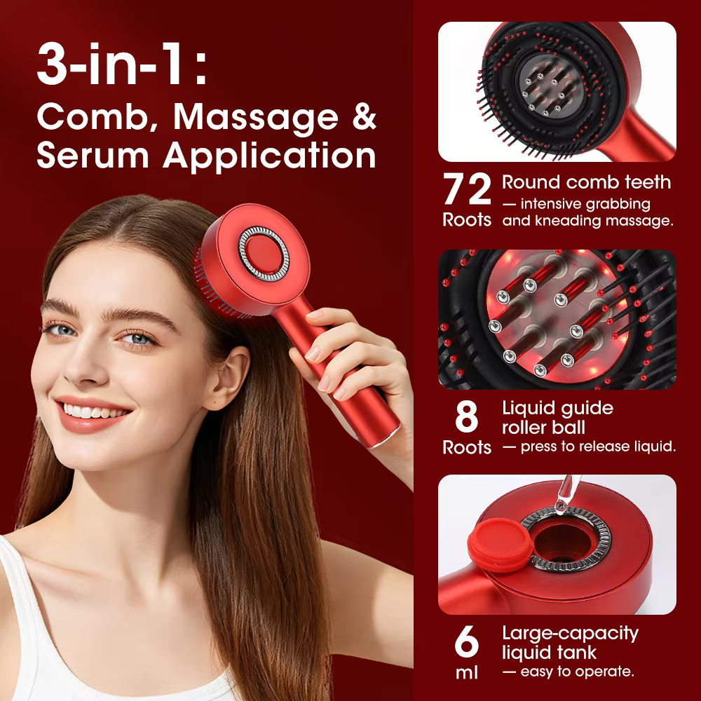 Upgrated Electric Head Massage Vibration Comb Red - Upgrated Electric Head Massage Vibration Comb Red Light 3 Mode Hair Growth Care 