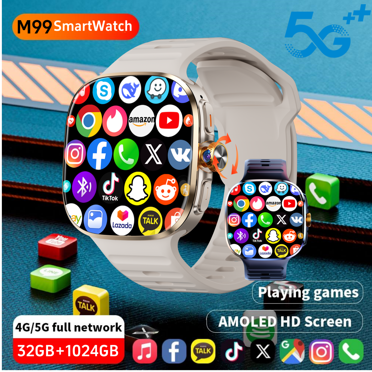 M99 5G LTE Smartwatch 32+1024GB 2.4 inch AMOLED